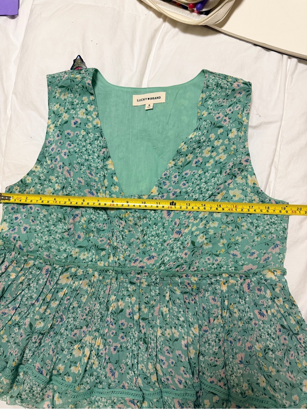 Lucky Brand Women’s M Mint Green Floral Peplum Sleeveless Top - Picture 8 of 10